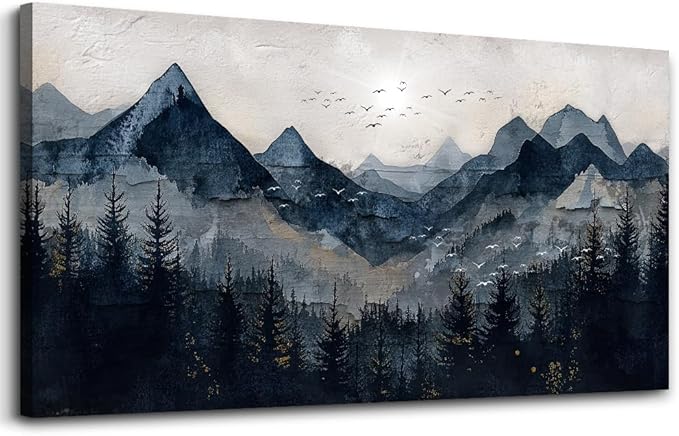 Wapluam Wall Art for Living Room Home Decorations Black And White Wall Painting Canvas Wall Decor For Bedroom Modern Office Decor Abstract Mountains Landscape Artwork Pictures Ready To Hang