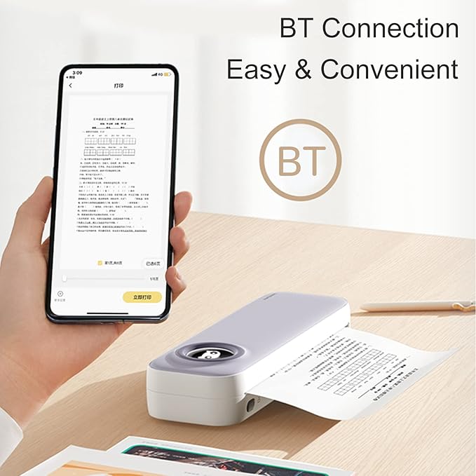 F2S A4 Size Portable Printer Thermal Printing Wireless BT Travel Mobile Printer Port 4/8 inch Compatible with Android and iOS Window System for Outdoors Home Office Students and