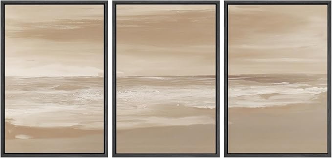 SIGNWIN Framed Canvas Print Wall Art Set Serene Sand & Sea Illustrations Decorative Relax/Calm Zen for Living Room, Bedroom, Office - 16"x24"x3 BLACK