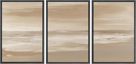 SIGNWIN Framed Canvas Print Wall Art Set Serene Sand & Sea Illustrations Decorative Relax/Calm Zen for Living Room, Bedroom, Office - 24"x36"x3 BLACK