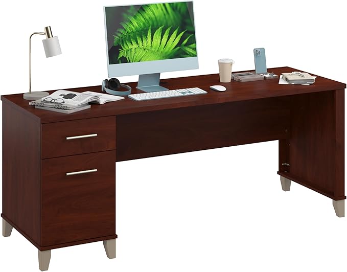 Bush Furniture 72-inch Home Office Desk with Drawers, Large Computer Table for Personal Workspace, Somerset Collection, Hansen Cherry