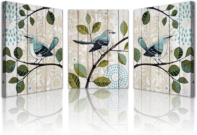 Lapremoly Abstract Wall Decor For Bedroom Canvas Wall Art For Living Room Kitchen Decorations Bird On The Branch Wall Pictures Posters Prints Artwork Ready To Hang Bathroom Home Decoration 3 Pieces