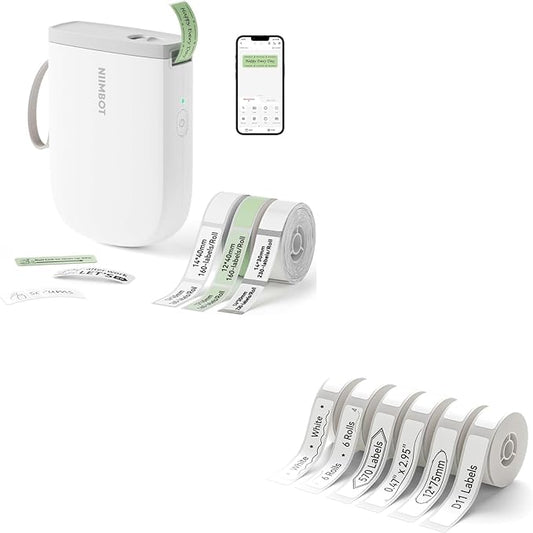 NIIMBOT D11 New Version Label Maker Machine with 3 Rolls Tape, 300DPI Bluetooth Label Printer, Portable Thermal Printer, Sticker Maker for Organizing Home Office School+Extra 6 Rolls Tapes