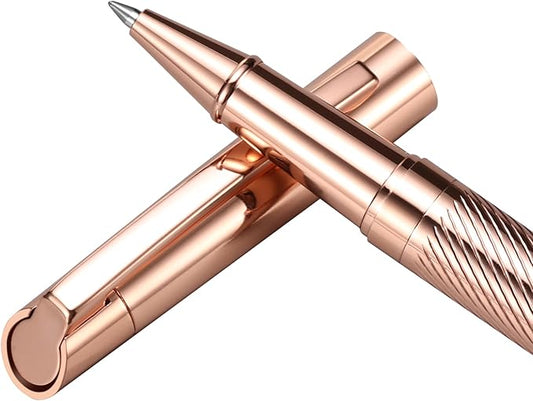 Rollerball Liquid Ink Signature Pens for Women Luxury Box Gel Black Ink Fancy Pen Refillable for Executive Office,Professional,Birthday Nice Gift Penset Rosegold