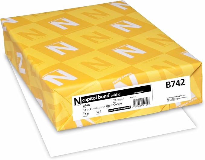 Neenah B742 Capitol Bond Premium Paper, 24lb, 91GE, 500SH/RM, White