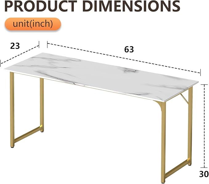 BestOffice Computer Desk,Home Office Desk, Modern Simple Style for Home Office Study Writing (Gold, 63 Inch)