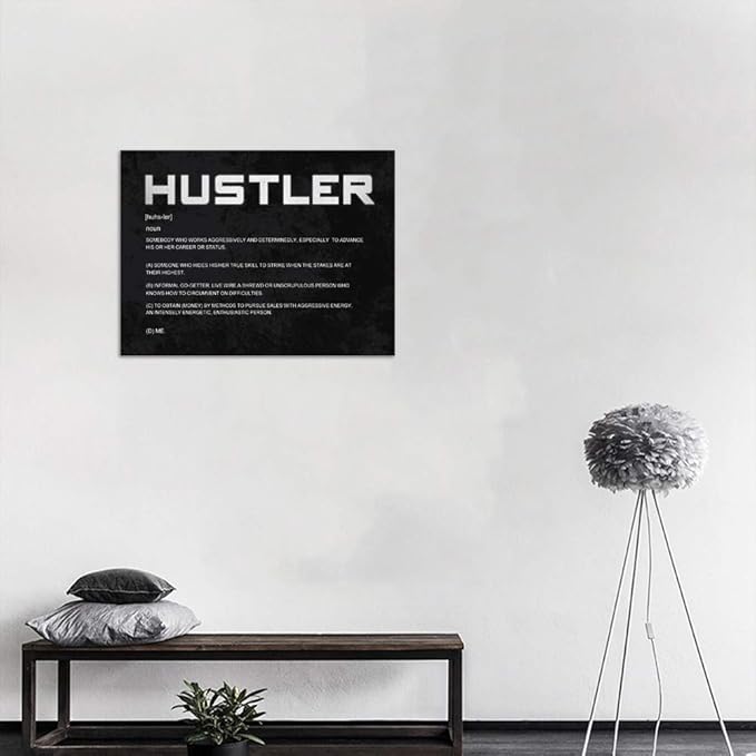 Office Inspirational Canvas Wall Art Hustler Noun Painting Motivational Entrepreneur Quotes Modern Inspiring Hustle Pictures Posters Prints Artwork Home Decor for Living Room Framed (18”Hx24”W)