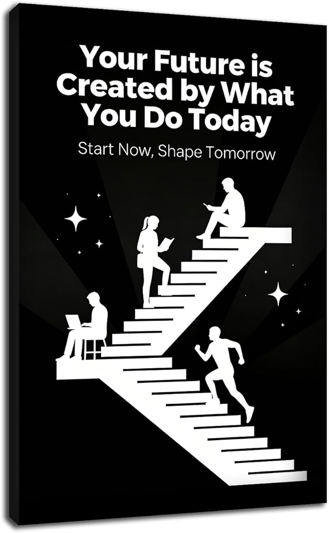 PSYYSP Large Motivational Canvas Wall Art For Office Decor Inspirational Quotes Future Is Created By Today Framed Print For Living Room Workspace Modern Minimalist Career Empowerment Large 24x36 Inch