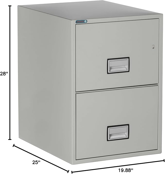 25 inch 2-Drawer Vertical Fireproof File Cabinet – Legal and Letter Size Filing – Key Lock – Water Resistant Seal – Fire and Impact Rated – Light Gray Finish – Model LGL2W25LG