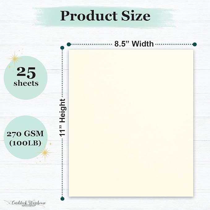 Cardstock Warehouse Foundations 100% Recycled Whitewash Cardstock Paper - 25 Sheets, 8.5 x 11” - 100 Lb/270 GSM Premium Off-White Card Stock for Card Making, Laser, Inkjet Printing, & DIY Projects