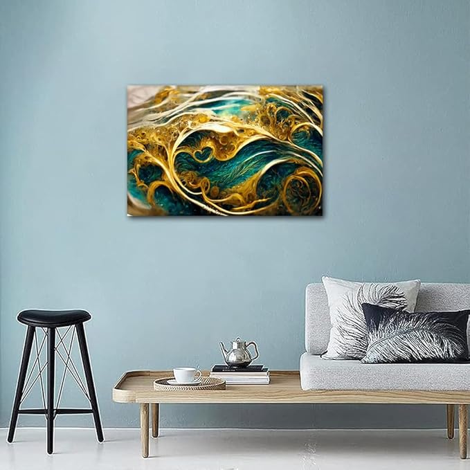 Abstract Canvas Wall Art for Home 1 Panel Modern Golden Swirls Poster Decor Deep Sea and Soil Painting Picture Marble Texture Canvas Artwork for Store Corridor Home Decor Store Wall Decor 24x16 in