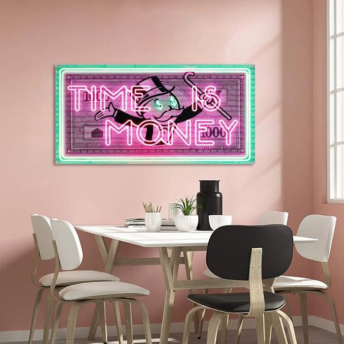 Time Is Money Show me the Money Motivational Office Canvas Art Green Pink Inspirational Wall Art Canvas Print Home Office Room Decor Inspirational Gifts for Men HD Print Framed Easy to Hang-40 Wx20 H