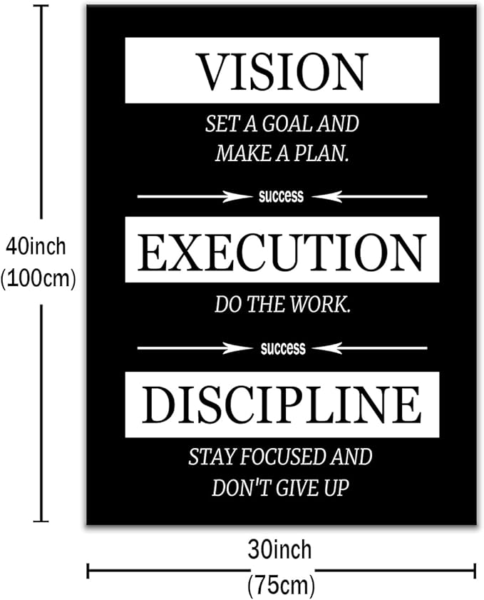 Motivational Canvas Wall Art Success is Vision Execution Discipline Inspirational Wall Decor Printed Canvas Poster for Modern Home Living Room School Office Gym Stretched and Framed [30''Wx 40''H]