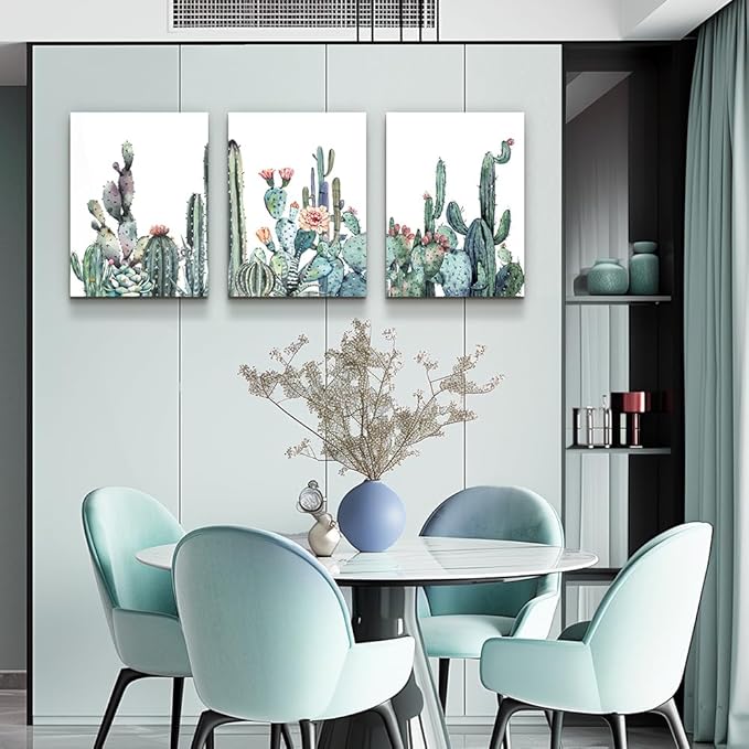 Canvas Wall Art for bedroom living room Canvas Prints Artwork bathroom Wall Decor Green plants Succulent cactus flower painting 12" x 16" 3 Pieces modern Framed Ready to hang Office Home Decorations