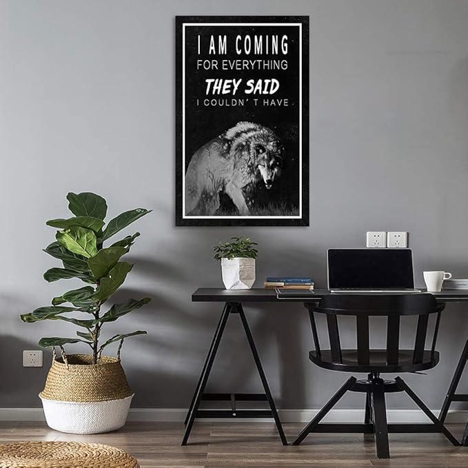 Yatsen Bridge Motivational Wall Art Inspirational Canvas Painting Wolf Pictures Modern Positive Entrepreneur Quotes Posters Prints Artwork Home Office Living Room Decor Framed Ready to Hang(28"Wx44"H)