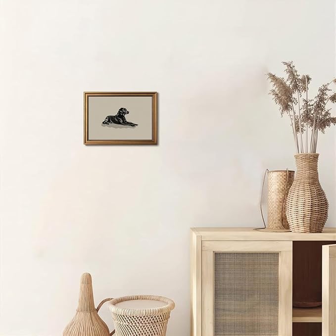 Gold Framed Wall Art Vintage Canvas Wall Art Black Dog Animals Artwork Prints Picture for Living Room Bedroom Farmhouse Bathroom Office Decor, 12x16