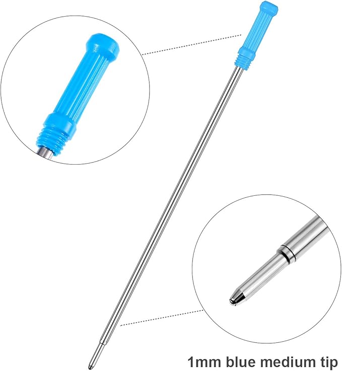12 Pieces Ballpoint Pen Refills Replaceable Compatible with Cross Ballpoint 1.0 mm 4.5 Inch Smooth Writing Quick Drying Refill with Black Velvet Bag, Black and Blue