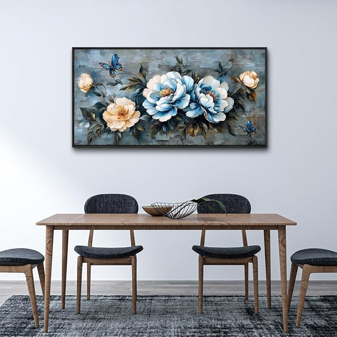 KELIYUAN Large Framed Canvas Wall Art For Living Room Wall Decor For Bedroom Abstract Wall Painting Black Framed Flower ink painting Dining Room Decor Prints Posters Modern Room Home Decor 20"X40"