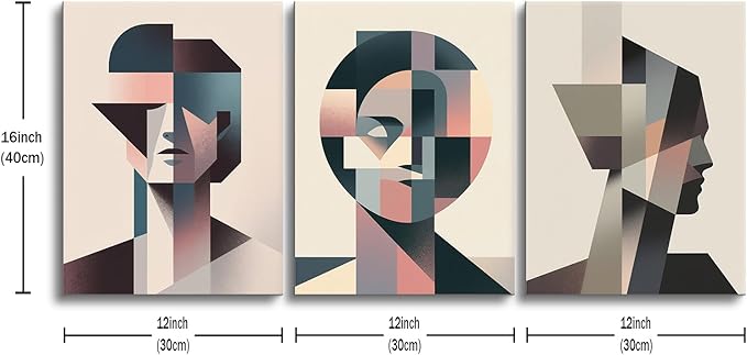 Abstract Canvas Wall Art Geometric Stitching Portraits Poster Print Modern Minimalism Picture Painting for Home Parlour Living Room Kitchen Wall Decor Artwork Decorative Ready to Hang [36''W X 16''H]