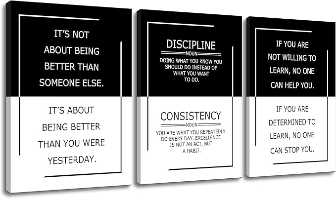 3 Piece Practice Motivational Poster Success Quote Office Decor Inspirational Wall Art Canvas Prints Artwork for Living Room Modern Home Painting Pictures Stretched and Framed[60''Wx 28''H]
