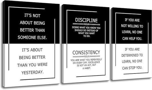 3 Piece Practice Motivational Poster Success Quote Office Decor Inspirational Wall Art Canvas Prints Artwork for Living Room Modern Home Painting Pictures Stretched and Framed[60''Wx 28''H]