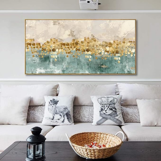 Abstract Wall Art Canvas Paintings Blue Yellow Fantasy Modern Large Framed Artwork Decor for Living Room Bedroom Office Painting Home Decor 20"x40"