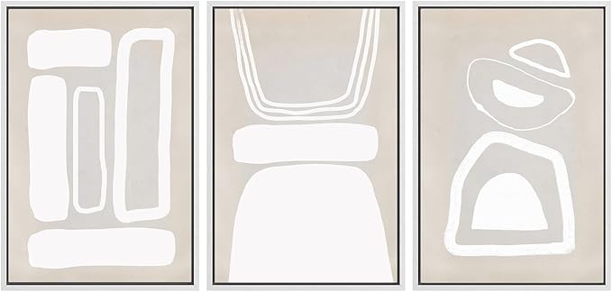 SIGNWIN Framed Canvas Print Wall Art Set Mid-Century Boho Geometric Polygons Abstract Shapes Cozy Neutral Modern Art Decorative Contemporary Minimal for Living Room, Bedroom, Office - 16"x24"x3 White