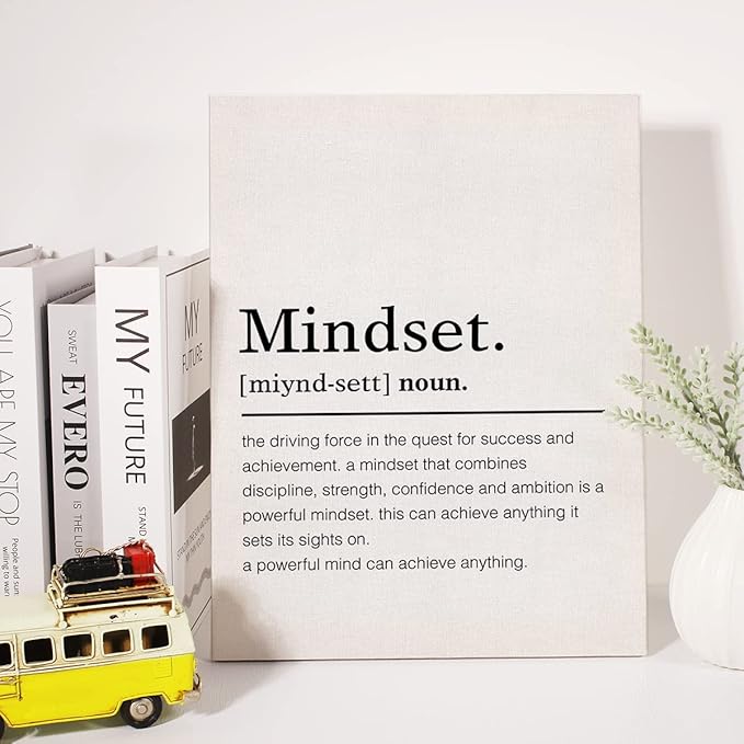 Mindset Definition Canvas Wall Art Motivational Mindset Quote Canvas Print Painting Office Home Wall Decor Framed Gift 12x15 Inch