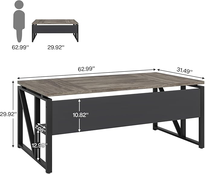 Tribesigns 63 inches Computer Desk with Bottom Storage Shelf Home Office Desk Writing Table for Workstation,Dark Walnut + Steel Leg， Cabinet not Included (Grey, 63-inch-with Shelf)