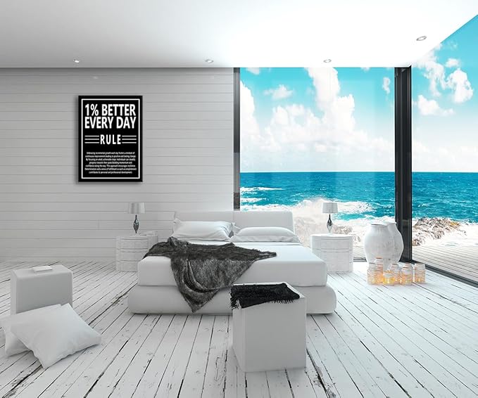 Motivational Quotes Canvas Wall Art Inspirational 1% Better Every Day Rule Posters Prints Artwork Inspirational Entrepreneur Quote Home Office Wall Decor Bedroom Living Room Framed [24''W x 36''H]