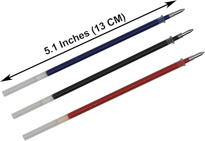 Maydahui 50 PCS Rollerball Gel Pen Refills 3 Colors Black Blue Red Metal Tip 0.7 mm Bullet 5 mm Aperture for School Party Office