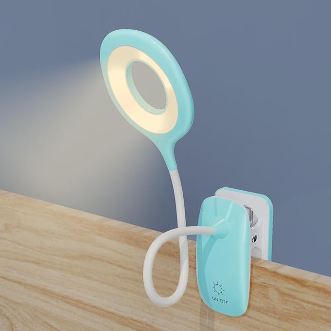 Clip On Reading Light for Bed Headboard, USB Rechargeable Desk Lamp for Dorm Room Essential, 5W, 3 Colors Touch Dimmable, Eye Protect, Green