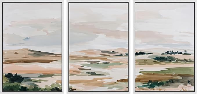 SIGNWIN Framed Canvas Print Wall Art Set Bright Pastel Plains Illustrations Decorative Relax/Calm Zen for Living Room, Bedroom, Office - 16"x24"x3 WHITE