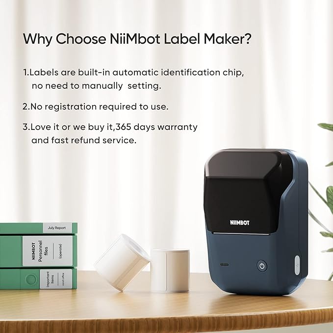 NIIMBOT Label Maker Barcode Label Printer with 2Rolls White Tape, Bluetooth Label Printer for Food Bakery Office Organization Small Business Label Printer for Phones & PC