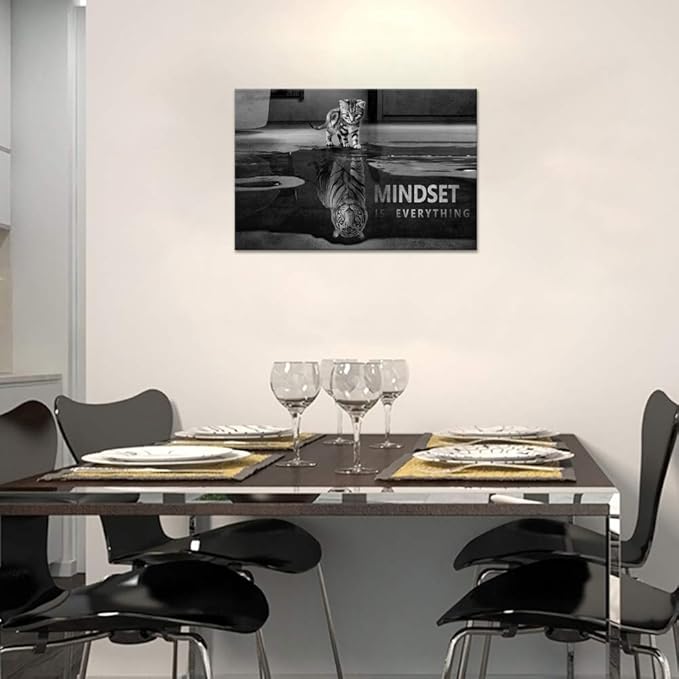 Motivational Posters Inspirational Wall Art Black and White Canvas Painting Mindset is Everything Pictures Inspiring Entrepreneur Quotes Framed Prints Artwork Office Living Room Home Decor (12”Hx16”W)