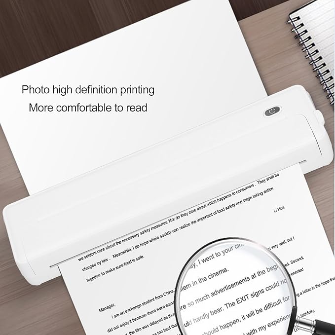 Zunate Portable Printers Cordless for Travel, Bluetooth Thermal Printer Support A4 Letter, Inkless Mobile Printer with App for Office, Home, School, Compatible with Android & Laptop