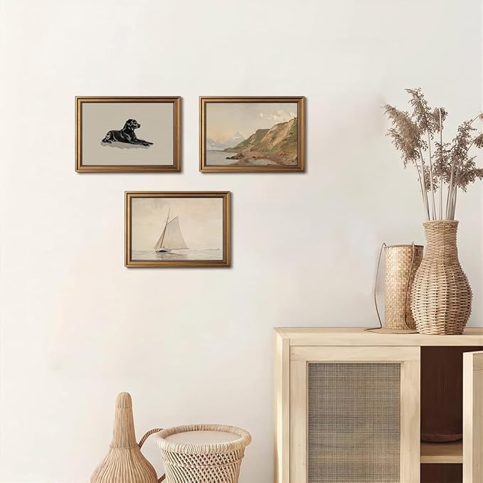Gold Framed Wall Art Vintage Canvas Wall Art Black Dog Animals Artwork Prints Picture for Living Room Bedroom Farmhouse Bathroom Office Decor, 12x16