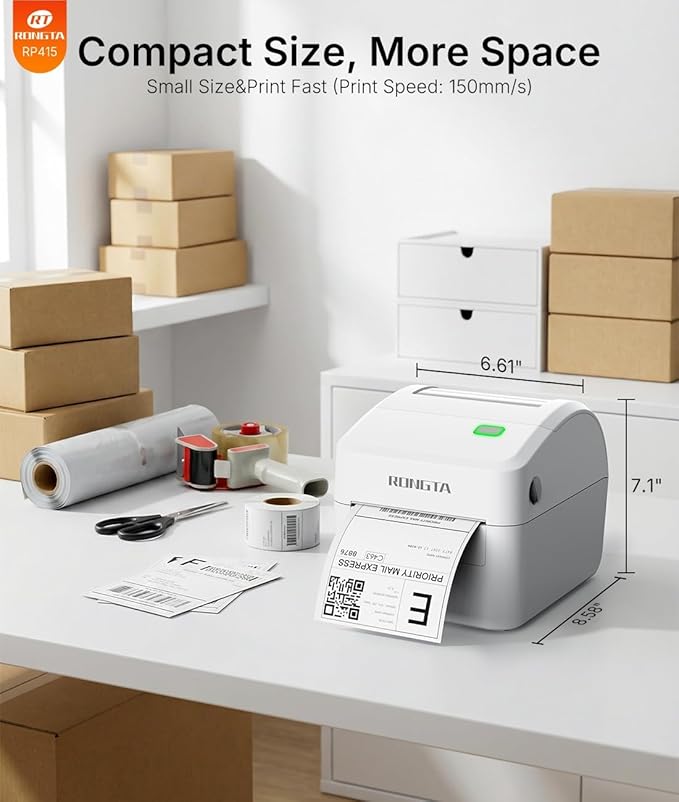Rongta Bluetooth Shipping Label Printer RP415, Wireless 4x6 Thermal Label Printer for Shipping Packages, Small Business, Home, Office, Compatible with Amazon, Etsy, USPS, Shopify
