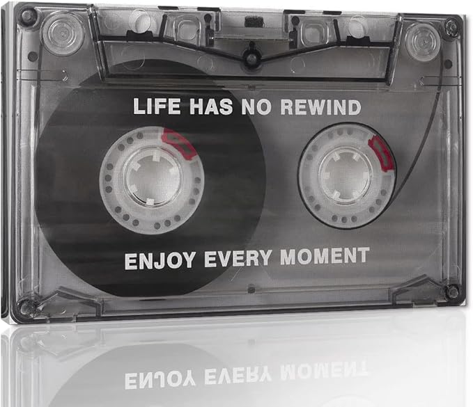 Life Has No Rewind Enjoy Every Moment-Inspirational Office Wall Decor Canvas Art Audio Cassette Framed Art Vintage Cassette Canvas Wall Art Motivational Gift Wooden Framed Ready to Hang-44x28 inches
