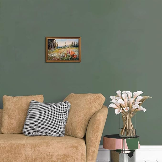 Gold Framed Wall Art Vintage Floral Canvas Wall Art Wildflower Field Rustic Landscape Sunset Sky Artwork Prints Picture for Living Room Bedroom Farmhouse Bathroom Office Decor, 12x16