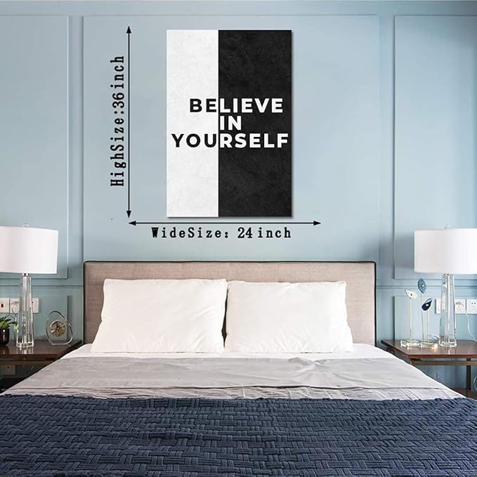 Creative Motivational Office Wall Decor Believe in Yourself Canvas Printing Poster and Prints Inspiring Wall Art with Positive Quote School Library Wooden Framed Easy to Hang-24 inch x 36 inch