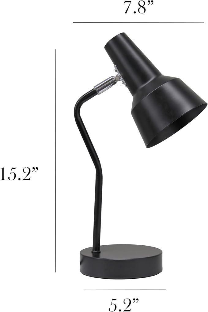 Simple Designs LD1078-BLK 15.2" Sleek Essentials Metal Cone Shade Desk Lamp with Adjustable Shade, for Office, Desk, Nightstand, Dorm, Black