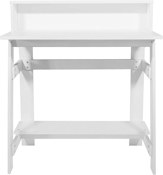 OneSpace Lennox Hutch Computer Desk, Small Desk for Home Office, Compact Writing Desk, White