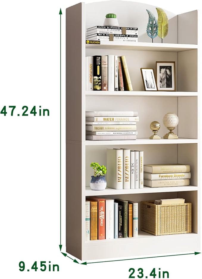 5 Shelf Bookcase Bookshelf Open Bookcase, Storage Shelves Floor Standing Unit Display Rack Mid-Century Modern Bookcase Retro Wood Bookshelves Storage Organizer Shelf for Bedroom,Living Room