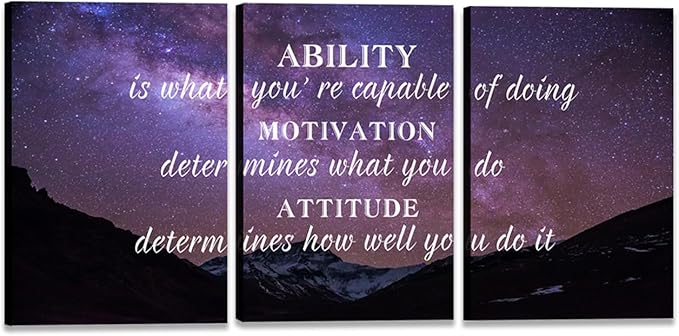 Inspirational Canvas Wall Art 3 Pieces Motivational Wall Art Framed Positive Quotes Artwork Landscape Painting Pictures Print Office Decor Wall Decor for Living Room Bedroom(60" Wx28 H)