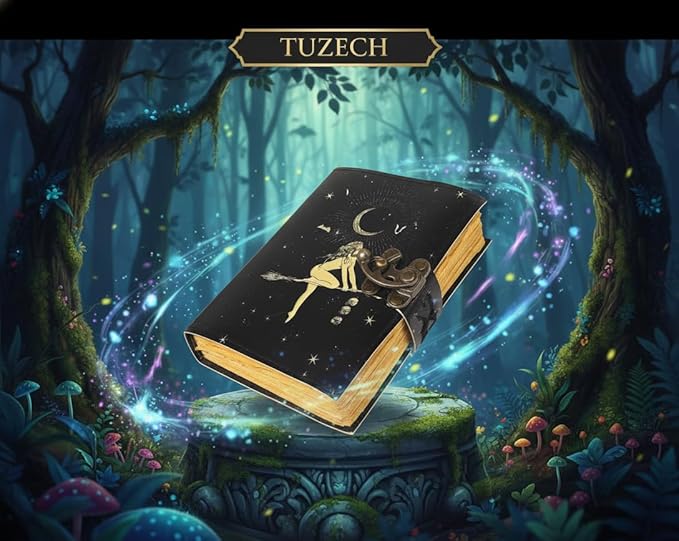 TUZECH Book of Spells Leather Bound Journal Celestial Sun & moon Deckle Edge Paper Grimoire Moon Phase Totem Talisman Printed Diary Spiral Gothic Notebook Antique Vintage Book for Men and Women (Sun