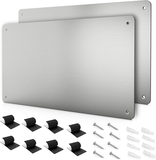 17.7" x 11.8" 2 Pack Stainless Steel Magnetic Board - Magnet Bulletin Board to Display Magnetic Letters Numbers Animal, Poetry, Spice Jars, Notes, Photos, Suitable for Wall, Refrigerator, Cubicle