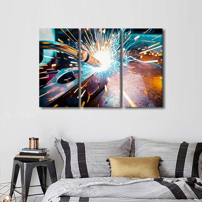 TUMOVO Welding Canvas Art, Abstract Industrial Modern Art Print, 36x24 Inch, 3 Count, Wall Mount, for Living Room, Bedroom, Bathroom, Home Office, Kitchen, Dining Room, Office