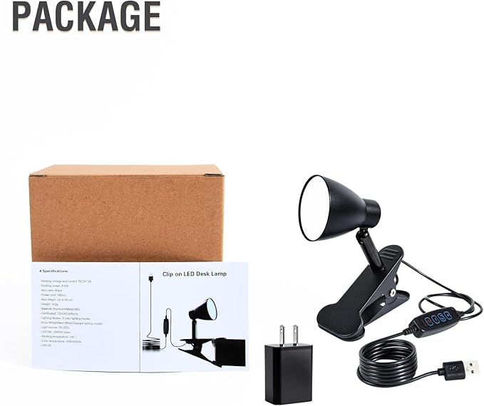 CRI90+ Clip Reading Light, Small Clamp on Bed Lamp for Bedside/Headboard/Desk/Bunk/Table/Shelf, 3 Color Temperature Options, 10 Dimmable Brightness Levels for Reading (6W/Adapter Included)
