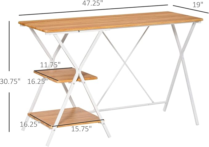 HOMCOM Computer Desk with Storage Shelves, Writing Desk for Home Office, Study Workstation, Natural